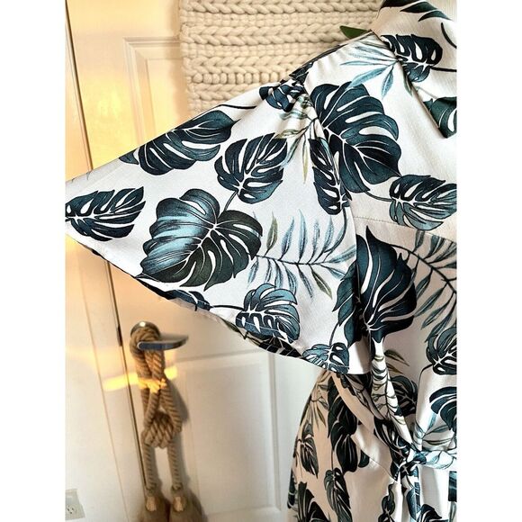 Corvia Women's Plus Size 20/22 Shirt Dress Palm Leaves Belted Lightweight - Picture 2 of 9